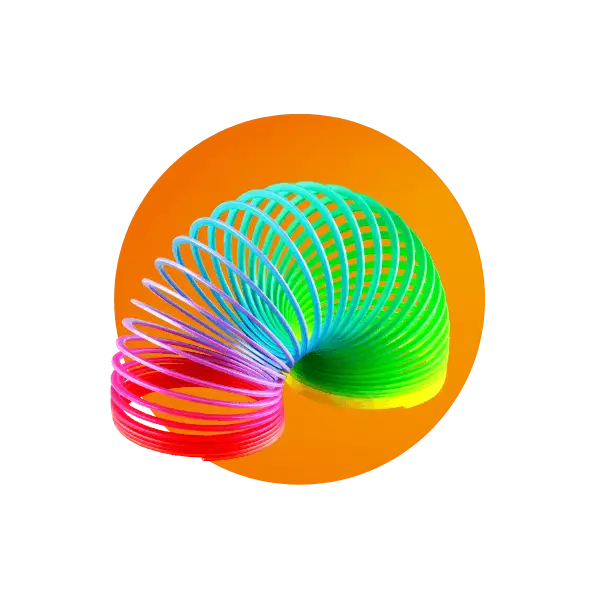 Mola maluca colorida em espiral sobre fundo laranja, brinquedo retrô decorativo