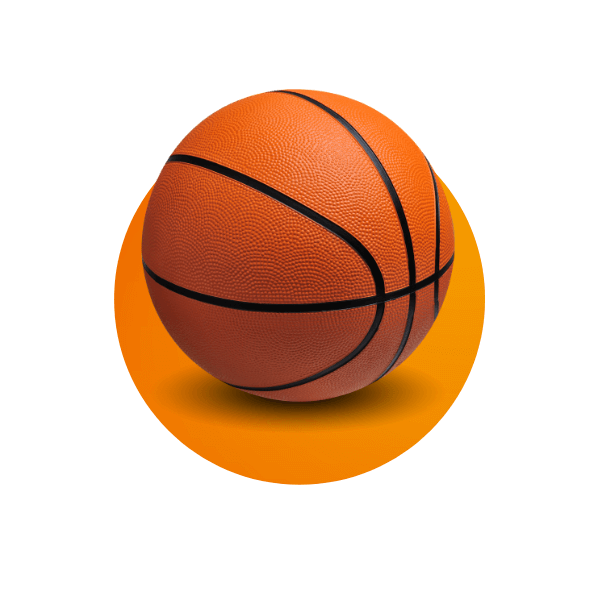 Bola de basquete laranja com textura sobre fundo circular alaranjado